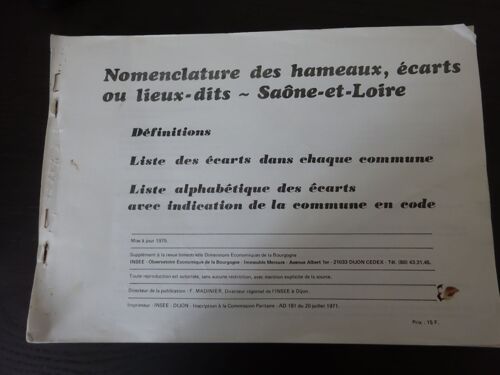 Cercle Généalogique De Saône Et Loire Nomenclature Des Hameaux, Ecarts Ou Lieux-Dits De Saône Et Loire Outil Généalogique De Recherche