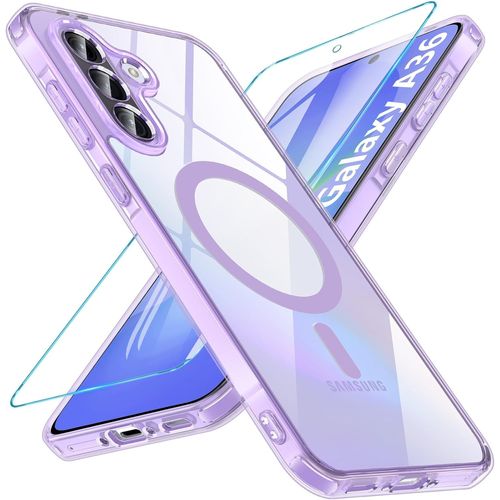 Magnétique Coque Pour Samsung Galaxy A36 5g, Coque Samsung A36 5g Avec Verre Trempé Protection Écran, Étui De Protection Antichoc Housse Case Pour Samsung Galaxy A36 (Violet)