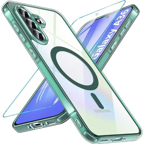 Magnétique Coque Pour Samsung Galaxy A36 5g, Coque Samsung A36 5g Avec Verre Trempé Protection Écran, Étui De Protection Antichoc Housse Case Pour Samsung Galaxy A36 (Vert)