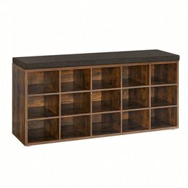 Banc À Chaussures, Assise Rembourrée Et 15 Compartiments, Capacité De Charge 200 Kg, Marron Rustique Et Marron
