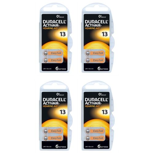 DURACELL Lot de 4 Blisters de 6 Piles auditives ACTIVAIR Easytab DA 13 - 1,45V