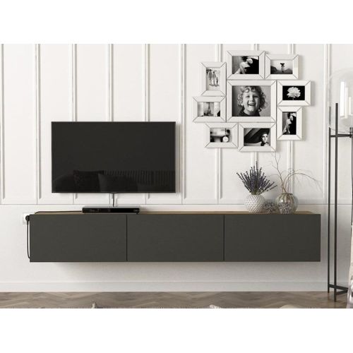 Meuble Tv Suspendu Effet Bois Gris Anthracite
