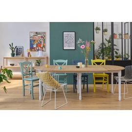 Table Ronde 6 Pieds Tournés D115 + 3 Rallonges Bois Blanc