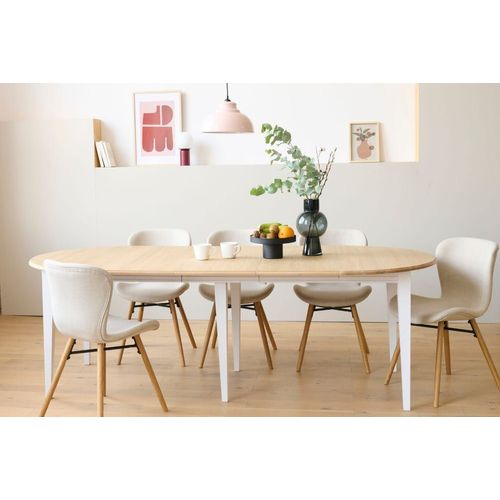 Table Ronde 6 Pieds Fuseau D115 + 3 Rallonges Bois Blanc