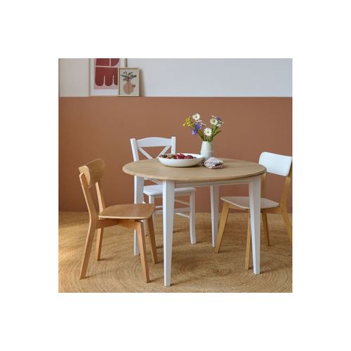 Table Ronde Bois D115 Cm Avec 1 Allonge Et Pieds Fuseau Blanc