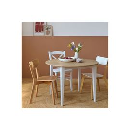 Table Ronde Bois D115 Cm Avec 1 Allonge Et Pieds Fuseau Blanc