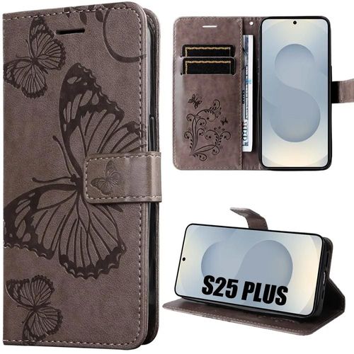 Coque Pour Samsung Galaxy S25 Plus (S25+) Coque Anti-Rayures Synthécuir Papillon Imprimé - Marron - E.F.Connection