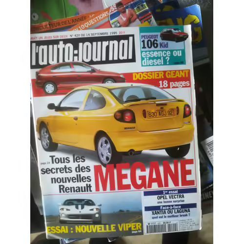 Auto Journal 420 De 1995 Renault Megane,Opel Vectra 1.6 Gl,Peugeot 106 Kid,Xantia 1.9 Td Vsx Break,Laguna Nevada 2.2d Rt,Viper Rt/10 Roadster,Gtsr Coupe,Renault 19,Golf Gti Mk1,Mercedes 190