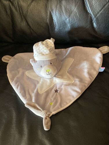 Doudou plat Chat gris blanc vert étoiles SUCRE D’ORGE
