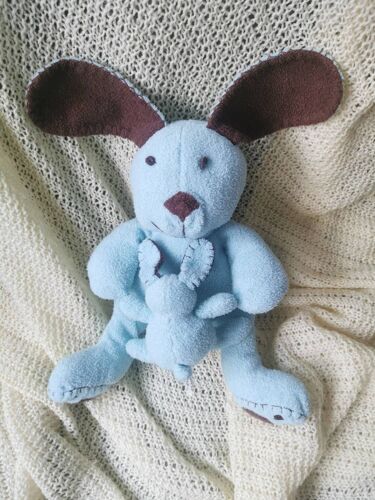 Doudou Peluche Lapin Et Son Bébé Lapin Bleu Et Marron Ciad