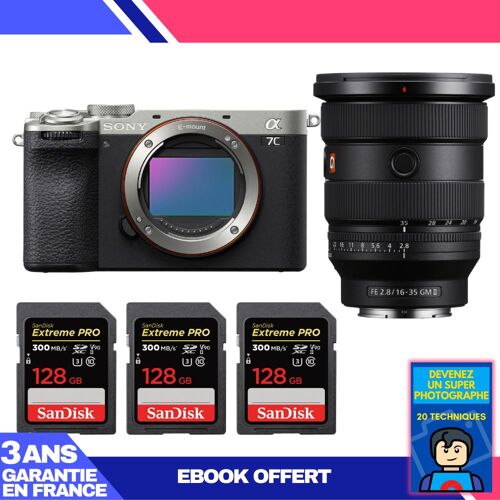 Boitier Sony A7C II Silver + FE 16-35mm f/2.8 GM II + 3 SanDisk 128GB Extreme PRO UHS-II SDXC 300 MB/s + Ebook 'Devenez Un Super Photographe'