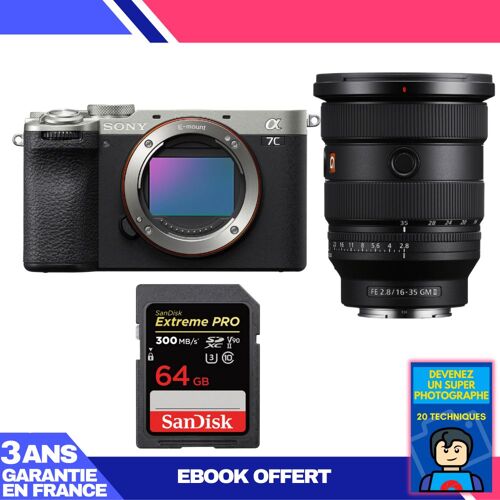 Boitier Sony A7C II Silver + FE 16-35mm f/2.8 GM II + 1 SanDisk 64GB Extreme PRO UHS-II SDXC 300 MB/s + Ebook 'Devenez Un Super Photographe'