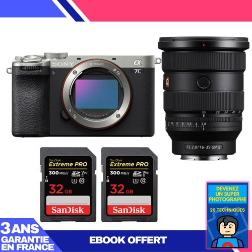 Boitier Sony A7C II Silver + FE 16-35mm f/2.8 GM II + 2 SanDisk 32GB Extreme PRO UHS-II SDXC 300 MB/s + Ebook 'Devenez Un Super Photographe'