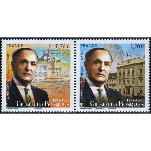 France 2015, Très Beau Dyptique, Timbres Neufs** Luxe Yvert 4970 Et 4971, Émission Commune France Mexique, Gilberto Bosques, Homme Politique Mexicain Et Résistant En France Pendant La Guerre De 1939.
