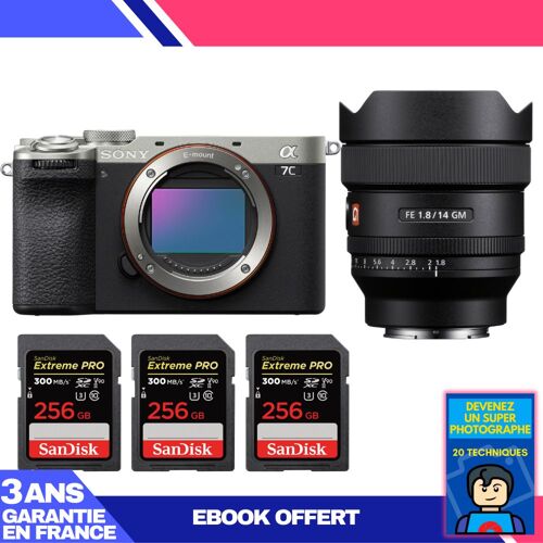 Boitier Sony A7C II Silver + FE 14mm f/1.8 GM + 3 SanDisk 256GB Extreme PRO UHS-II SDXC 300 MB/s + Ebook 'Devenez Un Super Photographe'