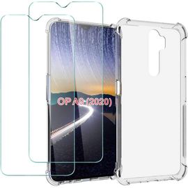 Coque En Silicone Transparente Avec Film De Protection Trempé Pour Oppo A9 2020 - Antichoc, Antirayures, Revêtement Oléophobe + Kit D'installation