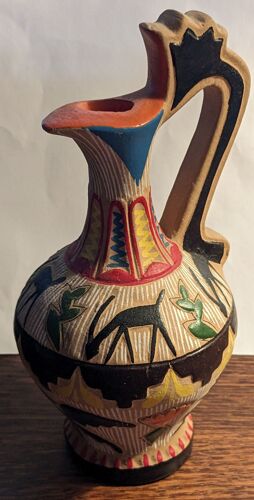 Petit Pot en terre cuite colorée avec anse - Tunisie/Maroc ?