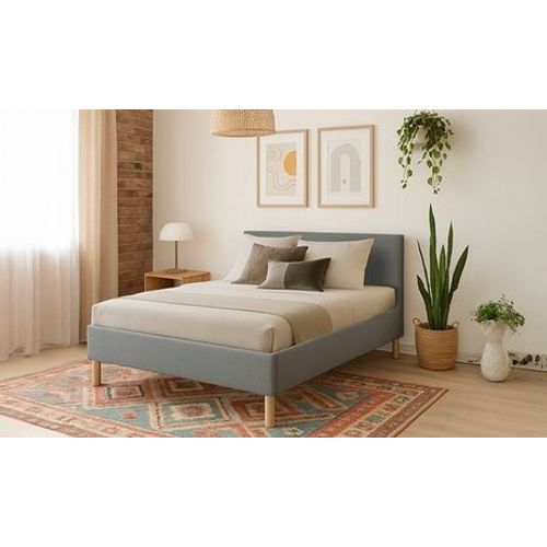 Lit Rome En Tissu : Gris Foncé / 160 X 200 Cm / Avec Matelas