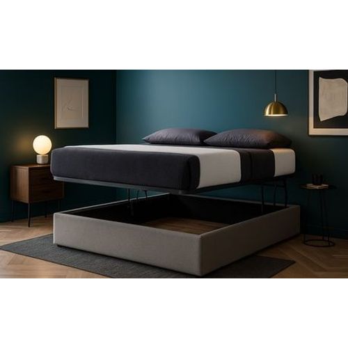 Lit Coffre En Tissu 3 Positions : 180 X 200 Cm / Gris Clair / Lit Seul