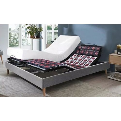 Literie Orthopédique Électrique À Plots Évolutifs :200 X 200 Cm (2 Sommiers De 100 X 200 Cm) / Gris Foncé / Sans Matelas