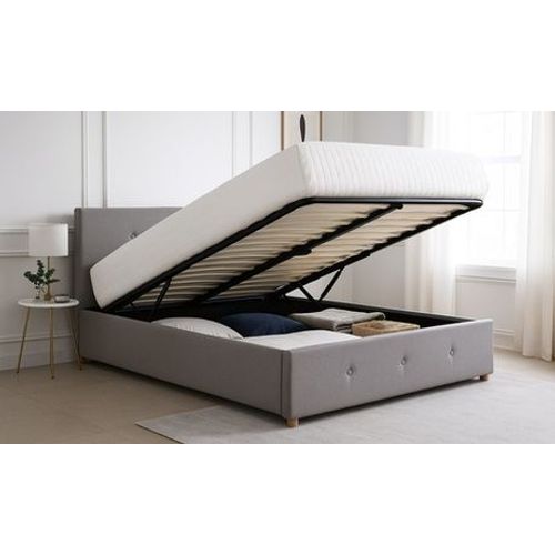 Lit Coffre Majestueux Tissu Capitonné Sampur : 140 X 200 Cm / Gris Clair