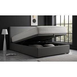 Lit coffre Colisée en tissu Sampur : 140 x 190 cm / Blanc / Lit + Matelas Empereur
