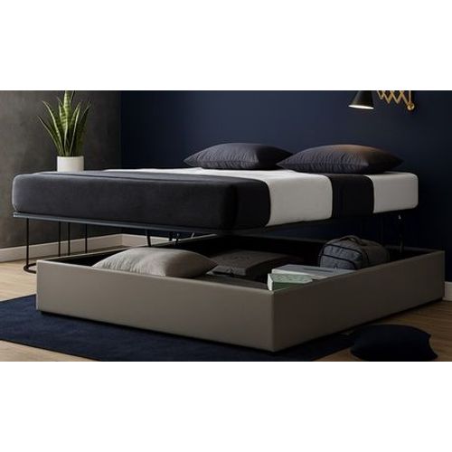 Lit Coffre Ouverture Parallèle En Simili Cuir : 180 X 200 Cm / Gris / Lit Seul