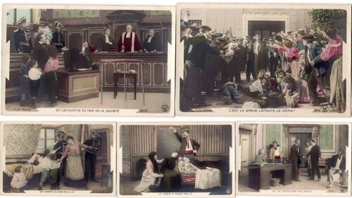 La Grève - Film Muet Pathé Frères 1904 Réalisation Ferdinand Zecca - 5 Cartes Postales Couleurs Photographie Pathé, Éditions Du Croissant N°3676 - Carte Postale Cinéma Primitif 9x14 Cm - Très Rare