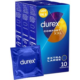 Durex Lot De 3 Préservatifs Comfort Xxl - Préservatifs Extra Larges Et Extra Longs - 10 Pièces