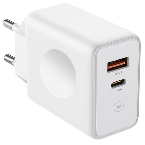 Chargeur Secteur 30W 2-Port PD 20W+QC 3.0 pour iPhone 16 / iPhone 16 Plus / iPhone 16 Pro Max / iPhone 16 Pro - Ergonomique Blanc - E.F.Connection