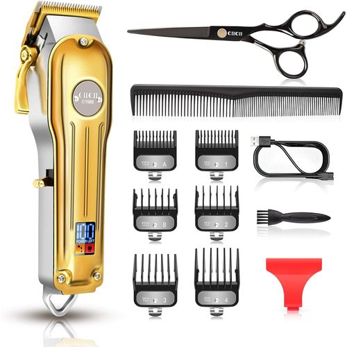 Kalanka-Tondeuse Cheveux Hommes Professionnel, Tondeuse Cheveux Professionnelle Sans Fil, Tondeuse De Coupe A Levier (12pcs Rechargeable/Usb/Ajustable/Écran Lcd) Pour Diy Domicile Coiffeur - Doré