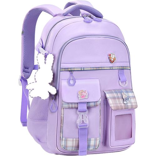 KALANKA-Cartable Filles Primaire, Sac D'école Léger et Mignon, Sac à Dos pour Enfants CE1 CE2, Sac Ecole Fille CM1 CM2 pour l'école ou les Voyages D'agrément,Violet