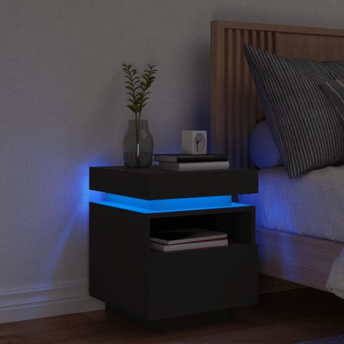 Vidaxl Armoire De Chevet Avec Lumières Led Noir 40x39x48,5 Cm