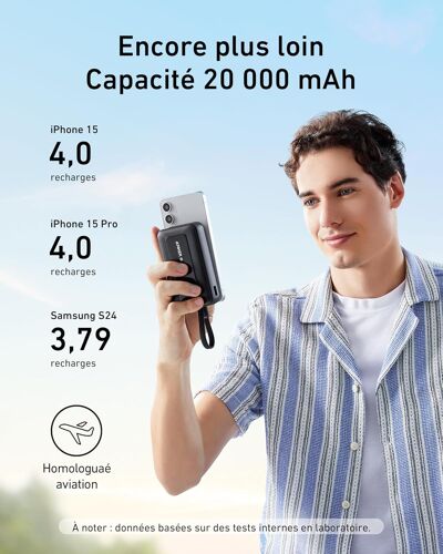 Kalanka-Zolo Batterie Externe Haute Vitesse 20000mah 30w, Câble Usb-C Intégré, 1 Port Usb-C & A, Pour Iphone 17/17 Pro/17 Pro Max/17 Plus, Macbook, Galaxy, Et Autres