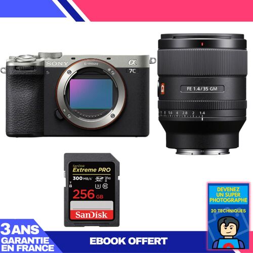Boitier Sony A7C II Silver + FE 35mm f/1.4 GM + 1 SanDisk 256GB Extreme PRO UHS-II SDXC 300 MB/s + Ebook 'Devenez Un Super Photographe'