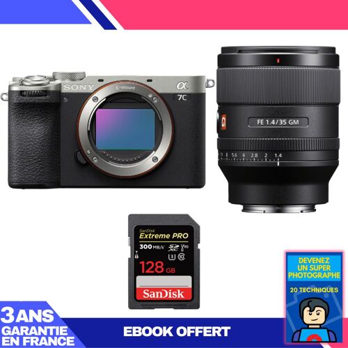 Boitier Sony A7C II Silver + FE 35mm f/1.4 GM + 1 SanDisk 128GB Extreme PRO UHS-II SDXC 300 MB/s + Ebook 'Devenez Un Super Photographe'