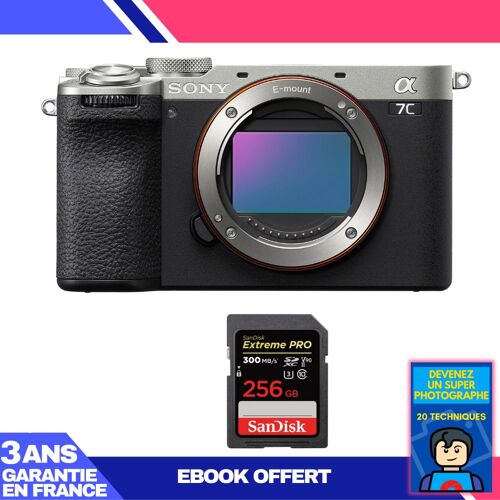 Boitier Sony A7C II Silver + 1 SanDisk 256GB Extreme PRO UHS-II SDXC 300 MB/s + Ebook 'Devenez Un Super Photographe'