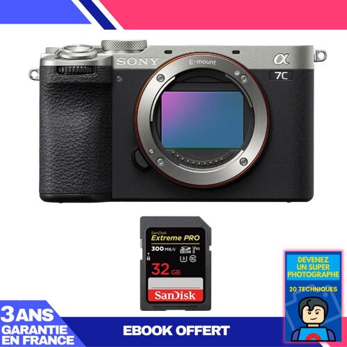 Boitier Sony A7C II Silver + 1 SanDisk 32GB Extreme PRO UHS-II SDXC 300 MB/s + Ebook 'Devenez Un Super Photographe'