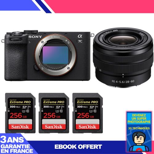 Boitier Sony A7C II Noir + FE 28-60mm f/4-5.6 + 3 SanDisk 256GB Extreme PRO UHS-II SDXC 300 MB/s + Ebook 'Devenez Un Super Photographe'
