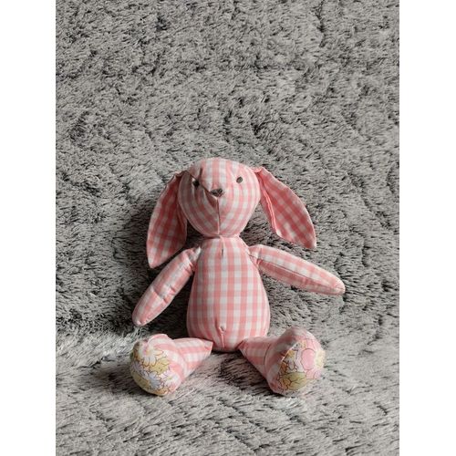 Doudou Lapin Vichy Rose Et Blanc - Jacadi - Peluche A Carreaux Et Fleurs -