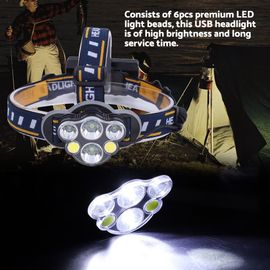 Hjlian Lampe Frontale Rechargeable Usb A 6 Led Haute Luminosite Pour Camping Et Peche En Plein Air