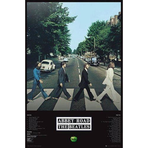 Affiche Poster The Beatles Abbey Road Du Disque Avec Les Titres Des Chansons Ordre Numéros Faces A Ou B Papier Glacé 61 X 91,5cm