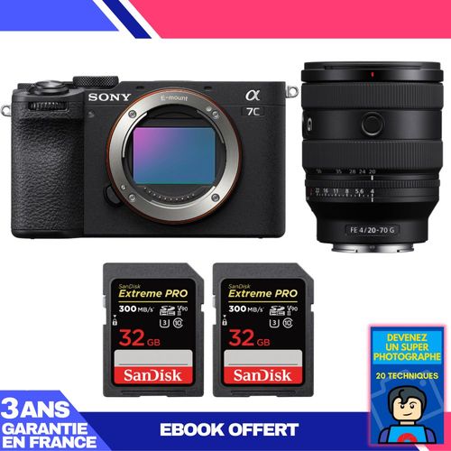Boitier Sony A7C II Noir + FE 20-70mm f/4 G + 2 SanDisk 32GB Extreme PRO UHS-II SDXC 300 MB/s + Ebook 'Devenez Un Super Photographe'