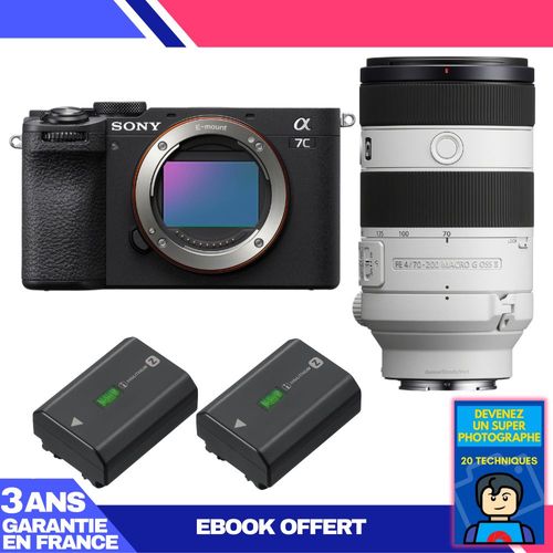 Boitier Sony A7C II Noir + FE 70-200mm f/4 Macro G OSS II + 2 Sony NP-FZ100 + Ebook 'Devenez Un Super Photographe'
