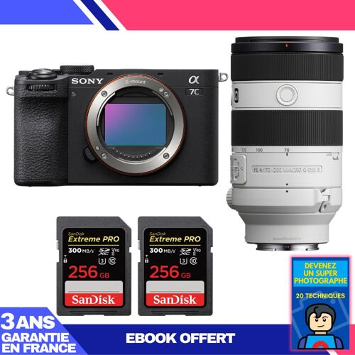 Boitier Sony A7C II Noir + FE 70-200mm f/4 Macro G OSS II + 2 SanDisk 256GB Extreme PRO UHS-II SDXC 300 MB/s + Ebook 'Devenez Un Super Photographe'