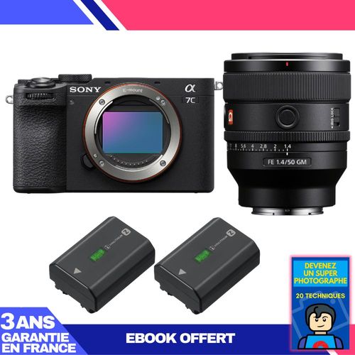 Boitier Sony A7C II Noir + FE 50mm f/1.4 GM + 2 Sony NP-FZ100 + Ebook 'Devenez Un Super Photographe'