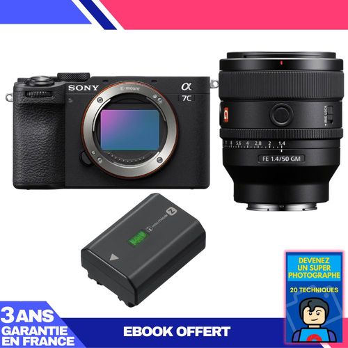 Boitier Sony A7C II Noir + FE 50mm f/1.4 GM + 1 Sony NP-FZ100 + Ebook 'Devenez Un Super Photographe'