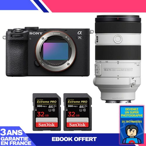Boitier Sony A7C II Noir + FE 70-200mm f/4 Macro G OSS II + 2 SanDisk 32GB Extreme PRO UHS-II SDXC 300 MB/s + Ebook 'Devenez Un Super Photographe'