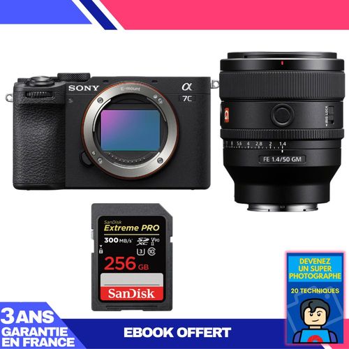 Boitier Sony A7C II Noir + FE 50mm f/1.4 GM + 1 SanDisk 256GB Extreme PRO UHS-II SDXC 300 MB/s + Ebook 'Devenez Un Super Photographe'