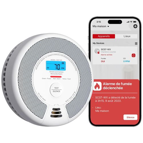 Wi-FI Détecteur de Fumée et de Monoxyde de Carbone, SC07-WX